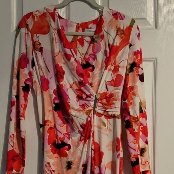 Calvin Klein floral print faux wrap dress Sz 6 - Picture 3 of 6